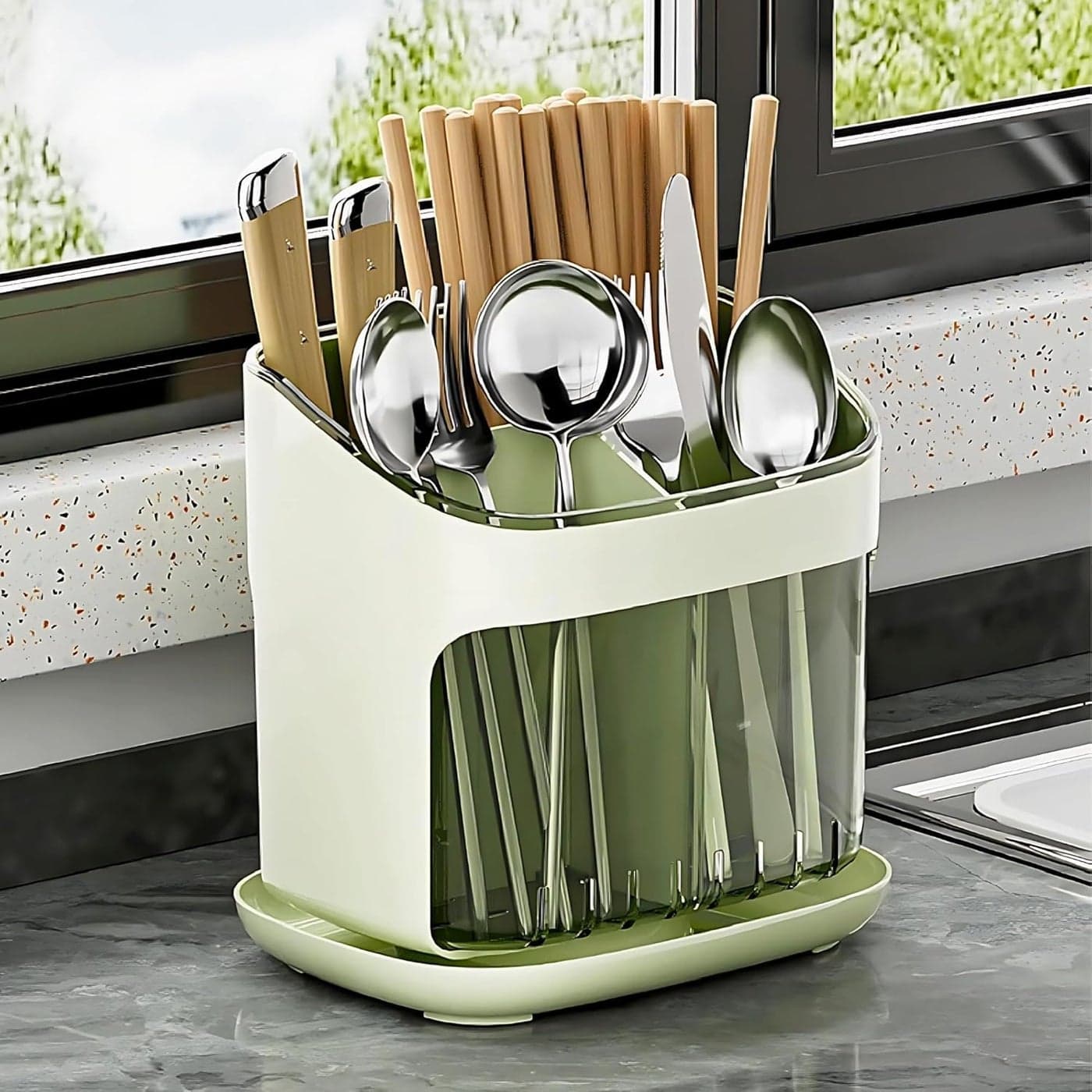 ULTREOS 3 grids countertop spoon fork chopstick drain rack kitchen cutlery organizer utensil holder Luxurious look