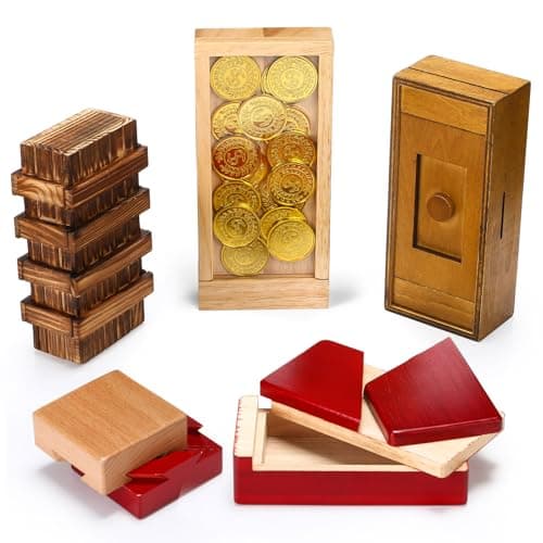 Hanaive 5 Pack Christmas Puzzle Box Gift Wooden Secret Money Puzzle Box with Hidden Compartments 3D Wooden Brain Teaser Magic Drawers Difficult Cash Gifts for AdultsRetro Style