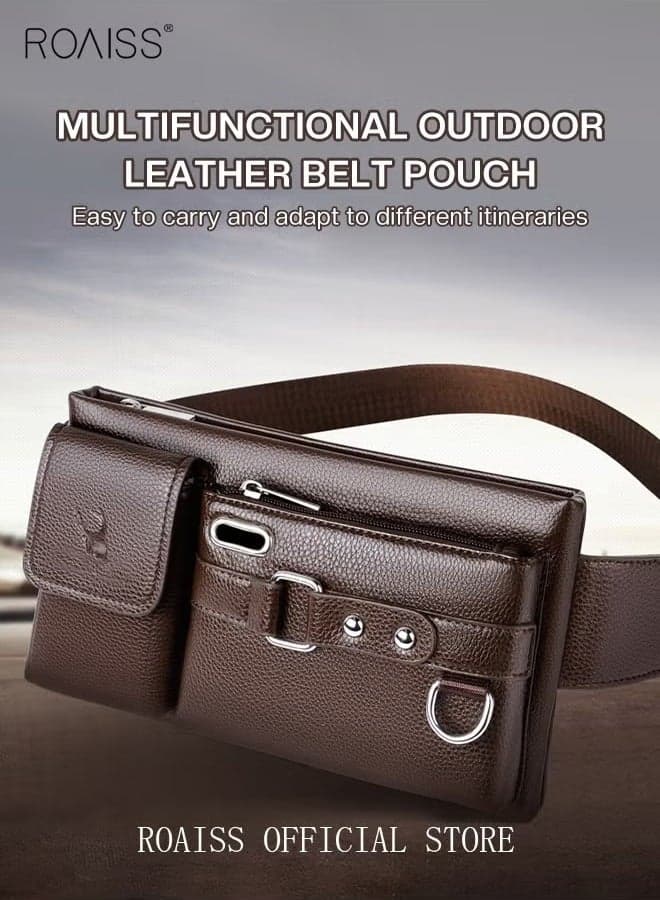 Men's Sports Waist Bag Multifunctional Outdoor Waist Bag Pu Messenger Bag Cycling Waist Bag Variety of Carrying Methods