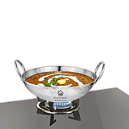 Shri & Sam Stainless Steel Heavy Weight Hammered Kadhai, 2.5 mm,26 cm, 1.6 Kg, 2.8 Litre