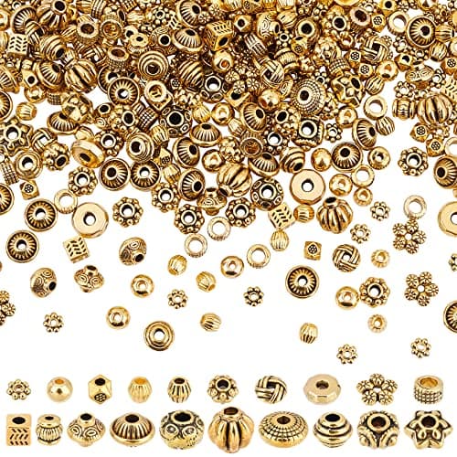 NBEADS About 100g Tibetan Style Alloy Spacer Beads,20 Styles Random Mixed Metal Flower Cone Round Column Spacer Beads for DIY Jewelry Craft Making