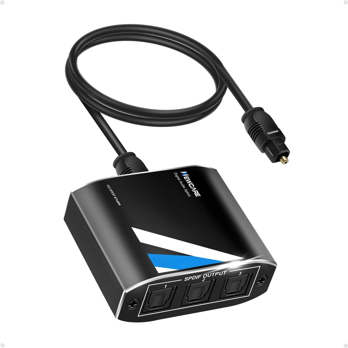 NEWCAER Digital Optical Splitter, SPDIF Toslink Digital Optical Audio Cable Splitter,Support LPCM2.0 Doldy Digital & DTS 5.1 for Xbox,PS5,DVD,TV (1 x 3 Optical Audio Splitter)