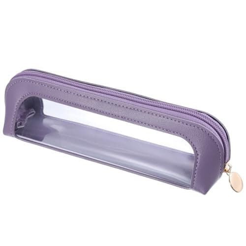 Small Clear Makeup Pouch, PU Leather Portable Makeup Brush Bag Travel Transparent Waterproof Cosmetic Organizer Pouch with Zipper for Women Home Travel Office Cosmetic Storage (Dark Purple)