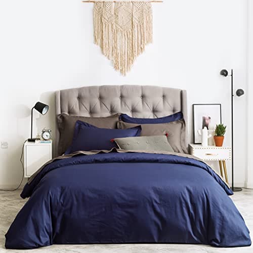 SUSYBAO Navy Blue Duvet Cover Twin 100% Cotton 2 Pcs Set 1 Single Navy Hotel Collection Duvet Cover with Zipper Ties 1 Pillow Sham Rustic Dark Blue Bedding Set Soft Lightweight