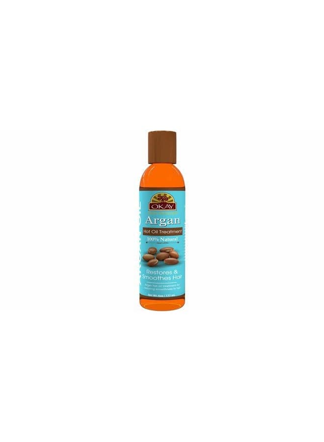 OKAY 100% Natural Argan Hot Oil Hair Treatment - Argan Oil for Hair, Hair Oil for Dry Damaged Frizzy Hair, Pure Oil for Men & Women, Hair Growth Therapy Oil Blend with Jojoba - 6 oz (Pack of 1)
