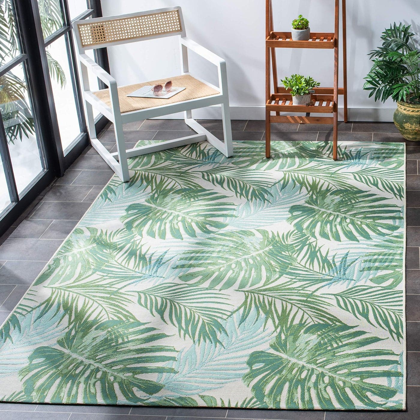 SAFAVIEH Barbados Collection Area Rug 8 x 105 Green Teal Tropical Botanical Design NonShedding Easy Care IndoorOutdoor WashableIdeal for Patio Backyard Mudroom BAR592X