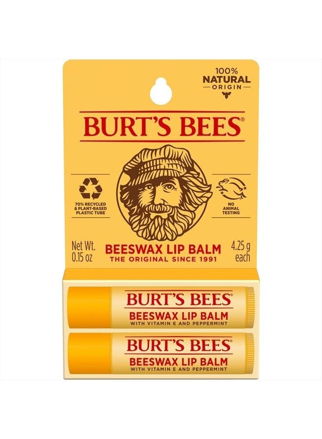 Lip Balm Easter Basket Stuffers, Moisturizing Lip Care Spring Gift, for All Day Hydration, 100% Natural, Original Beeswax with Vitamin E & Peppermint Oil (2 Pack)