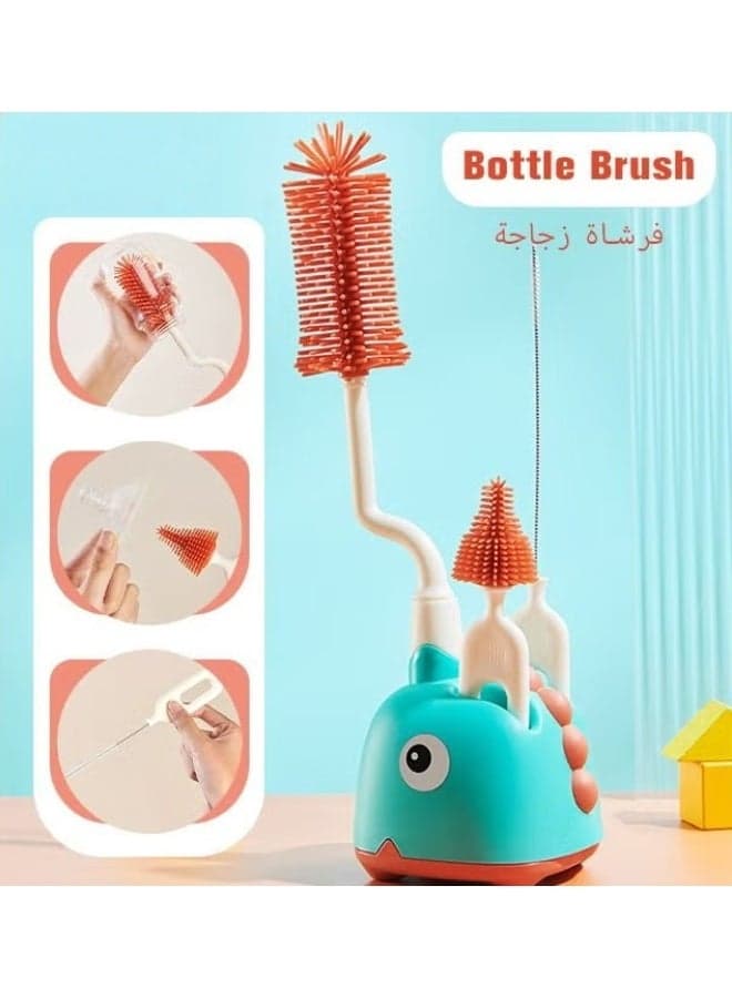 4 in 1 Silicone Baby Bottle Cleaning Brush Set with Stand, 360° Rotating Water Bottles Cleaner, Cup Gap Clean Brushes