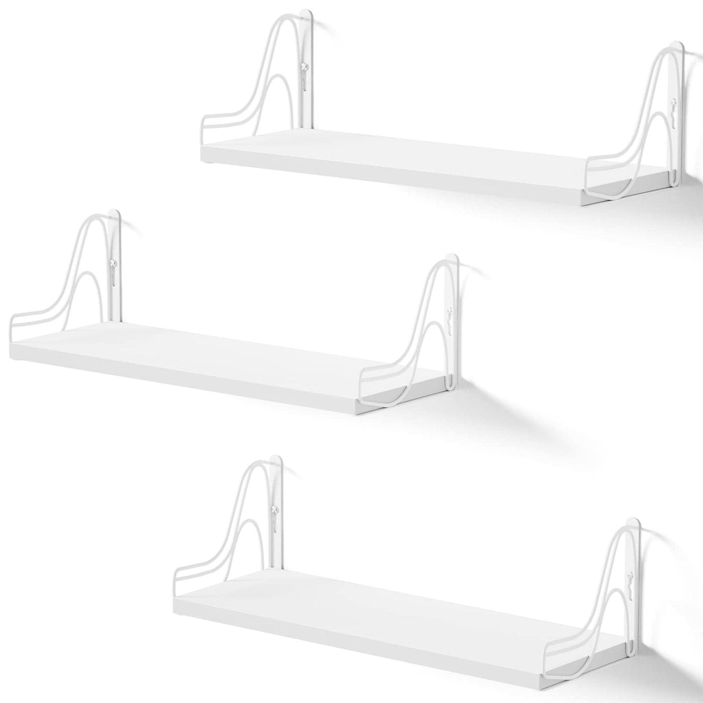 SRIWATANA Large Floating Shelves for Wall Book Shelf Set of 3 with 435cm Length Modern Display Shelves for Bedroom Kitchen Bathroom Living Room and More White