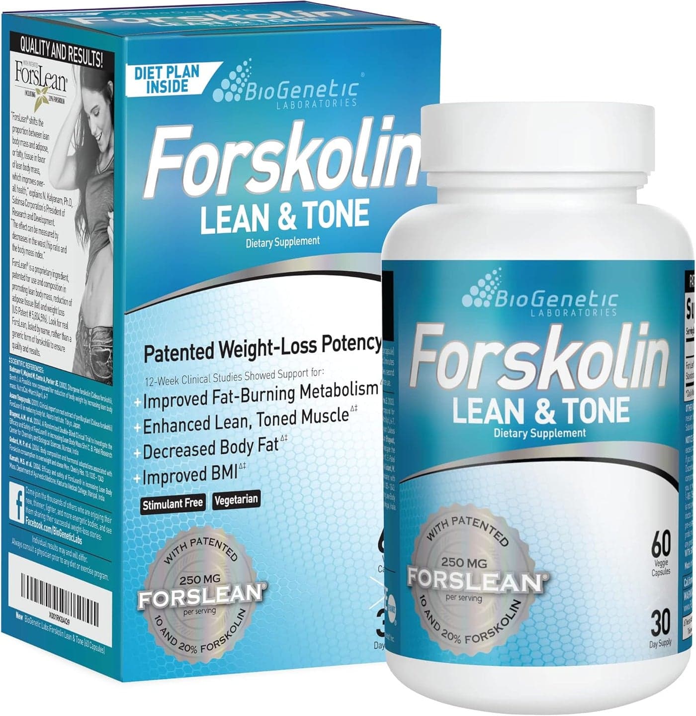 BioGenetic Labs Forskolin Lean Tone Weight Loss Pills Body Toning Formula Fat Burner and Maintenance of Muscle Mass for Men and Women Appetite Suppressant 60 Capsules Vegetarian