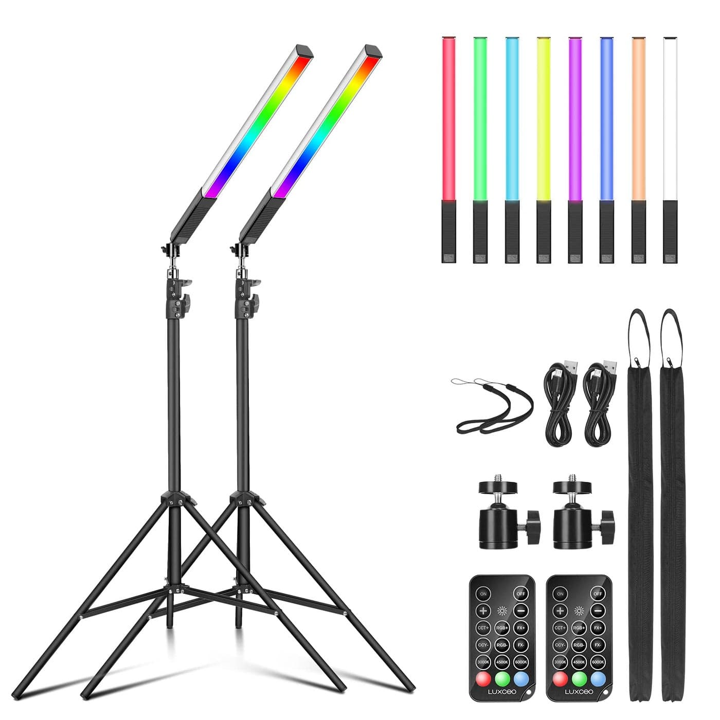 2 Pack RGB LED Video Light Wand Stick LUXCEO Photography Studio Lighting Kits with 29 to 81 Tripod Remote Control Dimmable Photography Light Wand 36 Colors 3000K6000K