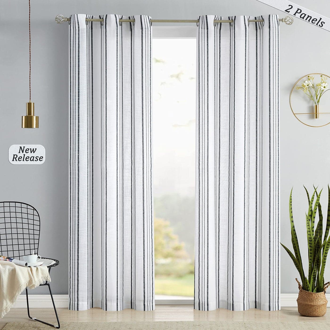 SXZJTEX Pinstripe Window Curtain Panels Modern Vertical Stripes Sheer Drapes for Bedroom Light Filtering Privacy Protection Window Treatment Set for Living Room 42x95 2 Panels Black