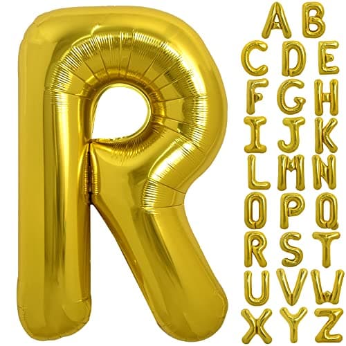 TONIFUL 40 Inch Large Gold Letter R Balloons Foil Mylar Big Balloons for 2026 New Year Eve Graduation Wedding Baby Shower Birthday Party Anniversary Supplies Decorations