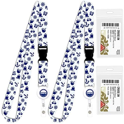 Cruise On Cruise Lanyard for Ship Cards – 2-Pack Retractable Badge & Waterproof Key Card Holder for Ship Cards – Cruise Essentials 2026-2027, Perfect for Travel & Vacation (White & Navy)