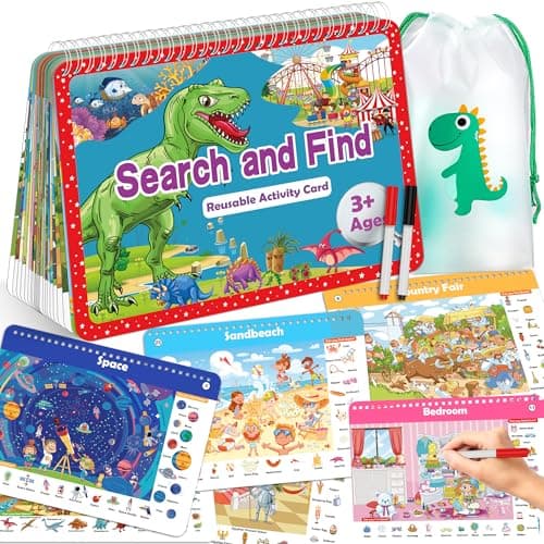 Search and Find Book for Kids Ages 4638 Reusable Activity Pad with 24 Toddler Activities Books Educational Toys for 3 Year Old Toddler Airplane Travel Essentials Travel Toys for Kids 48