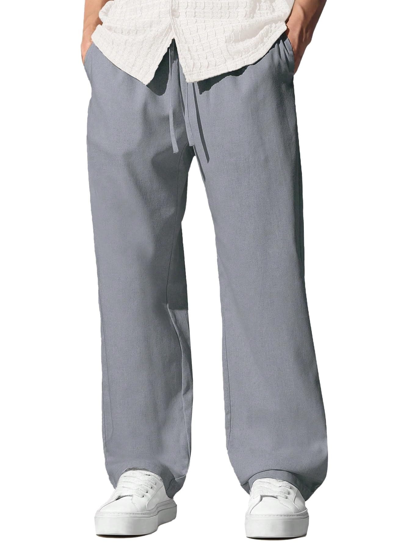 Gradual Mens Casual Linen Pants Elastic Waist Pants Drawstring Summer Beach Yoga Linen Trouser | Loose Fit Track Pants (Pyjama) (in, Alpha, M, Regular, Grey)