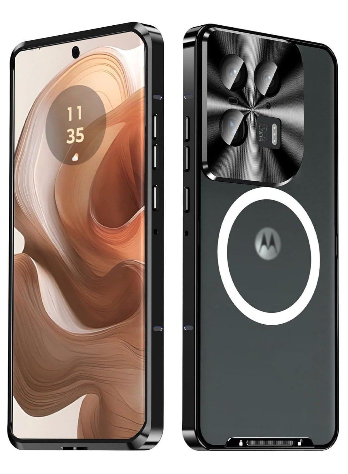 Metal Magnetic Frosted Case Compatible with Motorola Edge 50 Ultra (2024),with Metal Frame + PC Frosted Shockproof Back Cover,Support Magnetic Wireless Charge