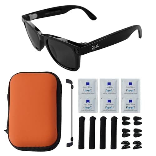 Smart Glasses Accessories Kit for RayBan Meta WayfarerHeadlinerSkylerDisplay Includes Orange Giftable Storage Case 6 Pairs Nose Pads Adjustable AntiDrop Lanyard 6 PCS Lens Cleaning Papers 2 Pairs NonSlip Holders