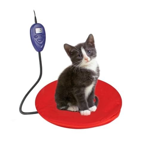 NAMSAN Heating Pad for Cats Small Dogs Heated Dog Bed Round Cat Tree Heating Bed Rabbit Warming Pad, Temperature Adjustable, Chew Resistant Cord, Red