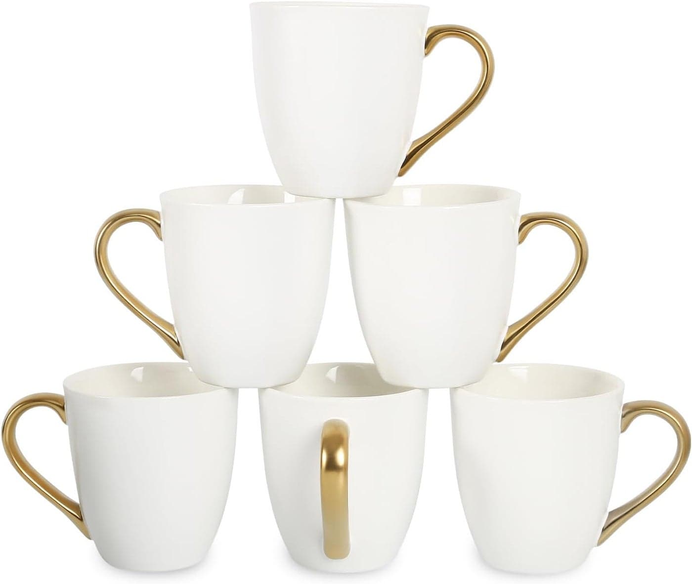 vicrays Coffee Mug Set 11 Ounce Set of 6 Ceramic Mug for Men Women Unique Glazed Mugs with Handle for Coffee Tea Milk Cocoa CerealWhite with Golden