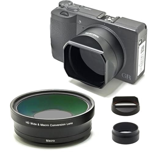 FotoZ Conversion Lens for Ricoh GR III & GR III HDF, 49mm 0.75x Wide Angle & Macro 2 in 1 With Hood, Filter Adapter Replaces GA-1