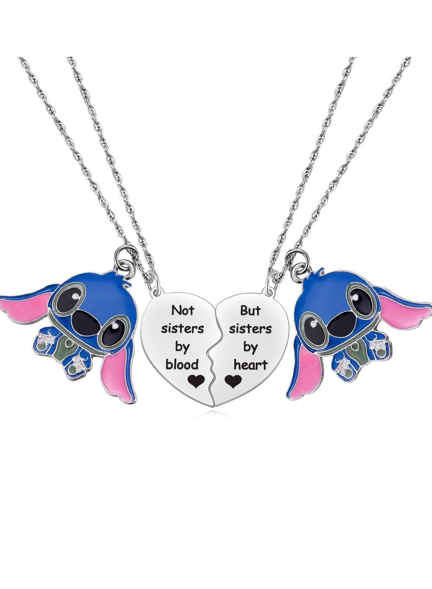 Best Friend Stitch Necklace, Friendship Matching Heart Necklace for 2 Girls, Lilo and Stitch Jewelry for Friends, BFF Bestie