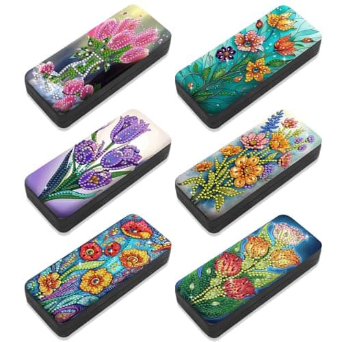 Leatrice 6pcs 5d Diamond Art Kits for Adults Small Diamond Painting Kit Eyeglass Case Hard Shell Gem Art Paint by Diamonds Dots DIY for Beginner Women