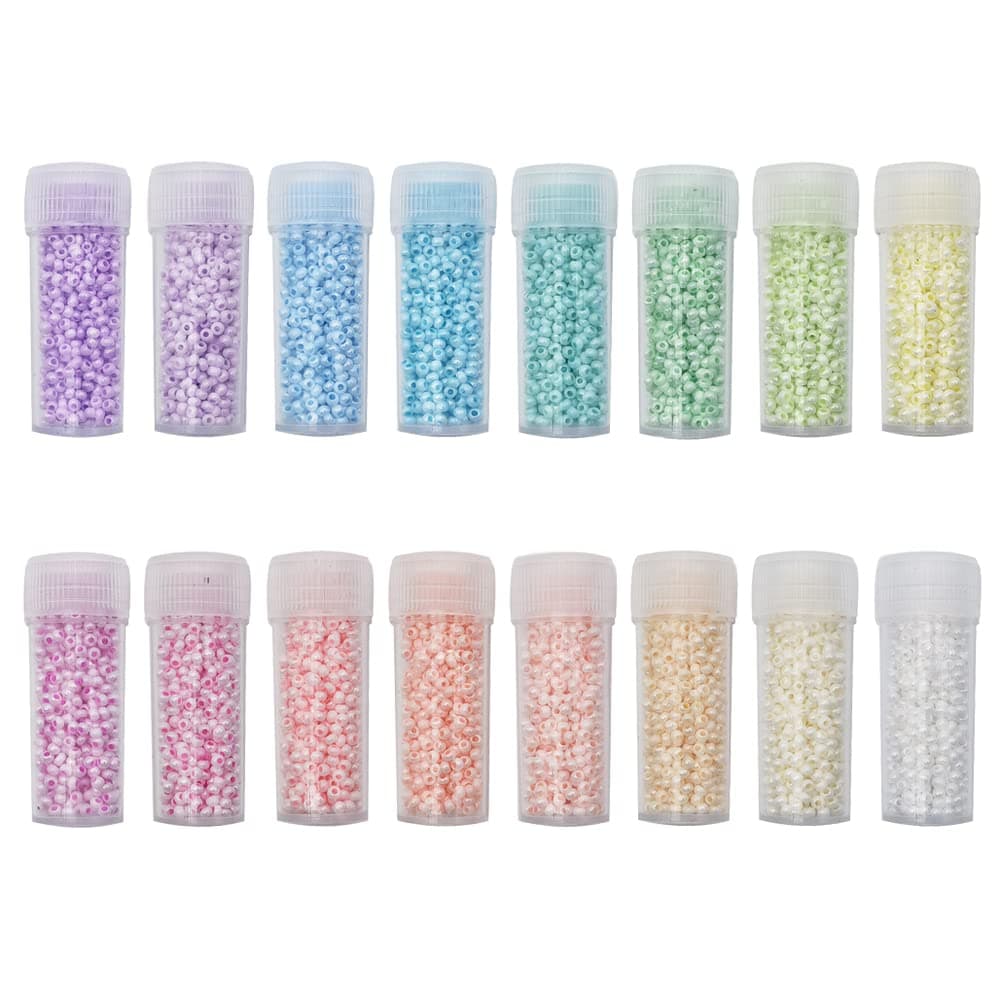 INSPIRELLE Size Almost Uniform 80 Gram 120 2mm Glass Round Seed Beads for Craft Jewelry Making 16 Opaque AB Pastel Colors