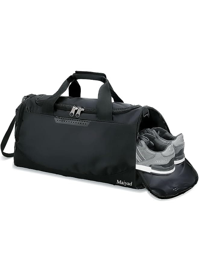Sports Gym Bag, Travel Duffel Bag with Wet Pocket & Shoes Compartment Basketball Football Weekender Training Workout Bag for men women, 40L, Lightweight,Black