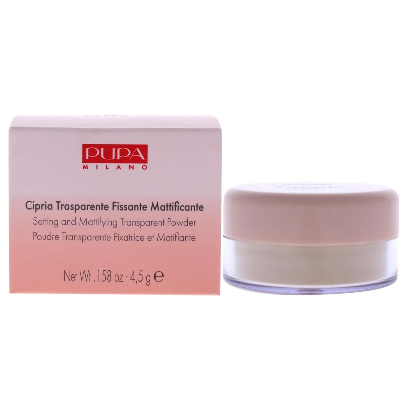 PUPA Milano Prime Me Loose Powder 001 Translucent Lightweight Mineral Finishing Powder Formula to Brighten and Blur Oily Skin Erases Pores and Removes Excess Shine Cake and FlakeFree 01 oz