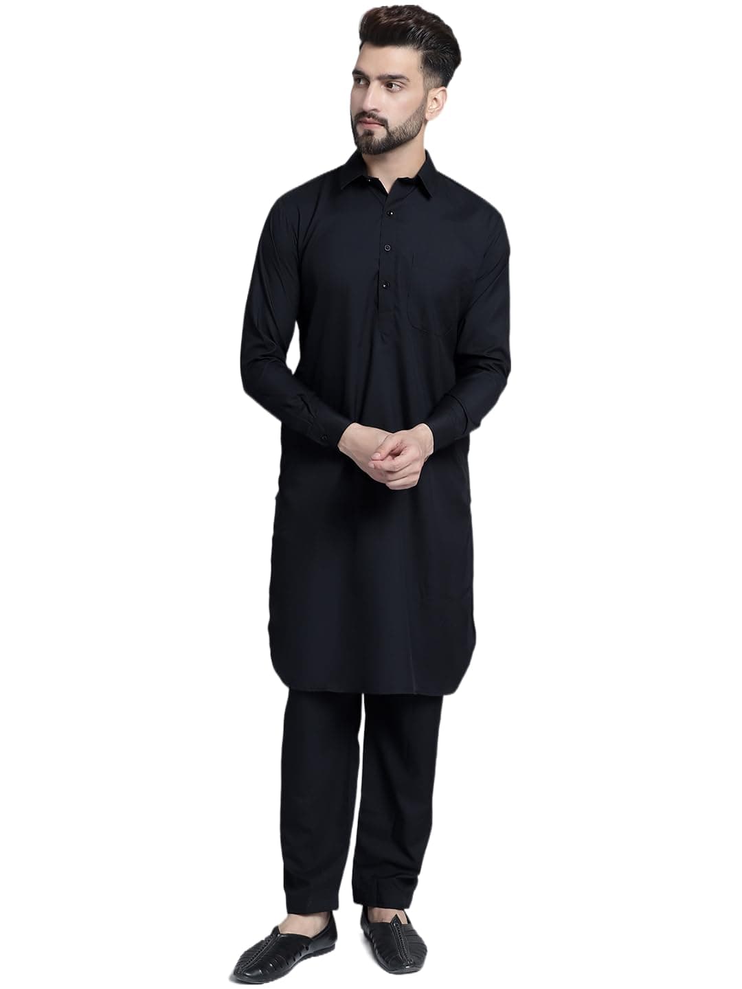 Jompers Men's Cotton Solid Pathani Kurta with Salwar (Black, XL)