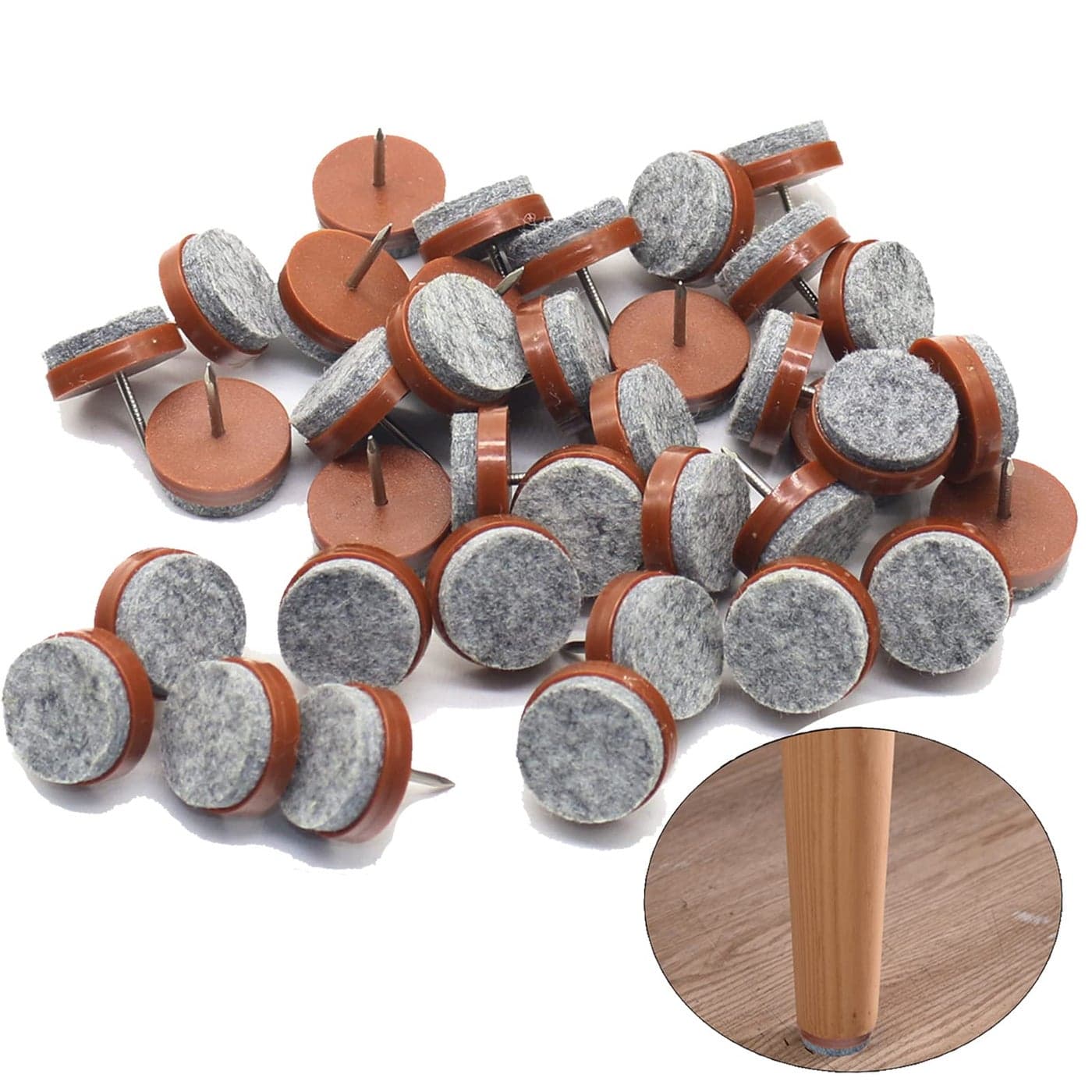 40pcs Round Heavy Duty Nailon Felt Pad for Furniture Chair Table Leg Feet Floor Protectors Slide Smoothly Brown Pad Diameter 24mm