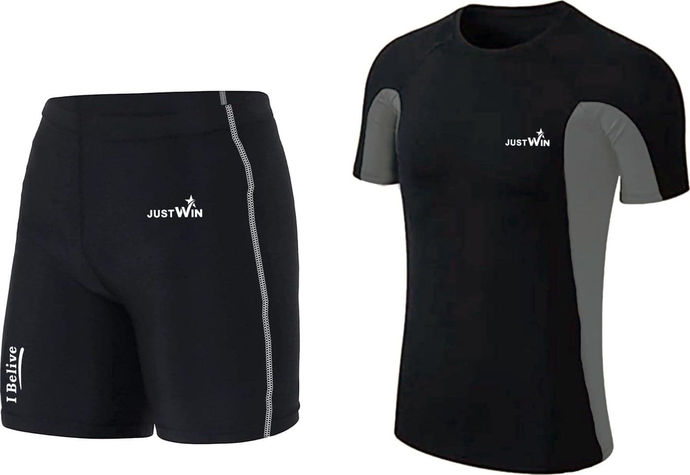 JUSTWIN Swimwear Half Sleeve T-Shirt and Shorts for Men & Women (M, Black Grey)