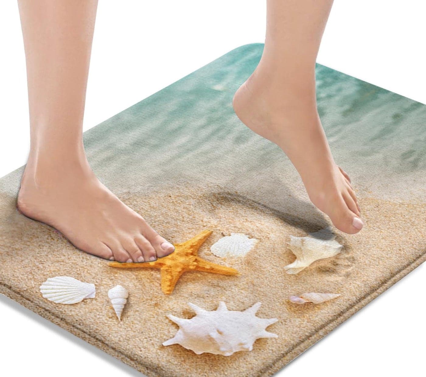 Britimes Bath Mat for Bathroom Beach Starfish Sea Shell Washable Cover Floor Rug Carpets Floor Mat Bathroom Decorations 20x32 Inches for Kitchen Bedroom Indoor