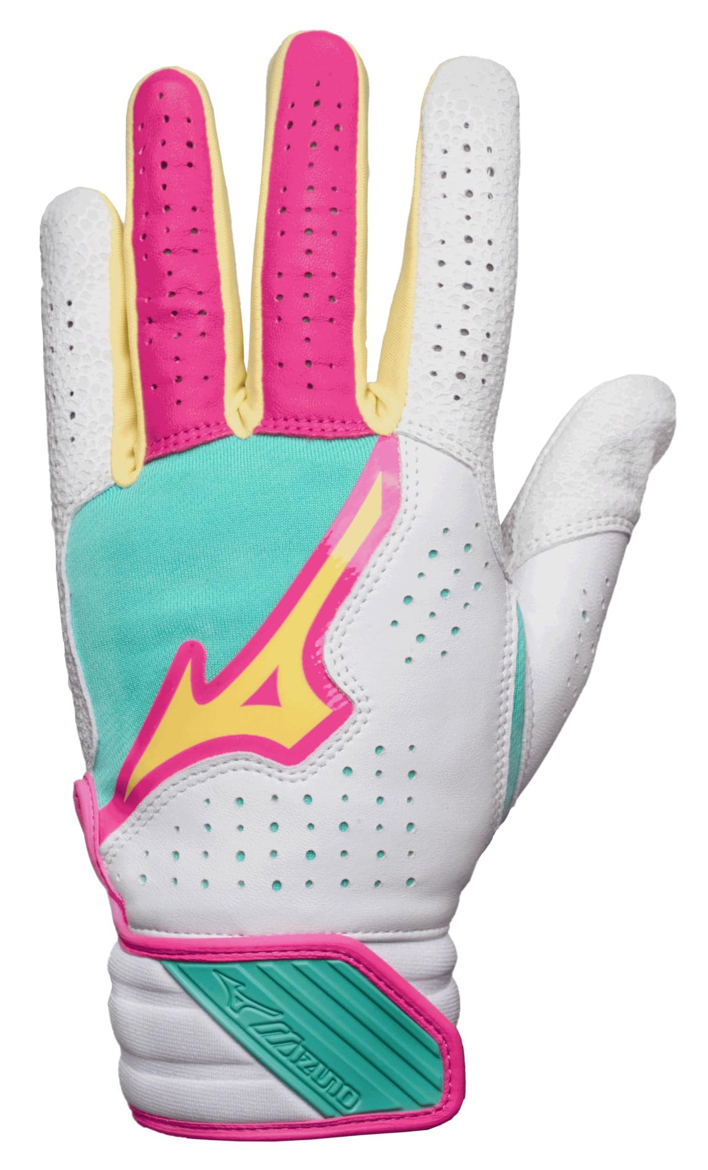 Mizuno Pro Select Fastpitch Women's Softball Batting Glove, White-Teal, Medium (M)