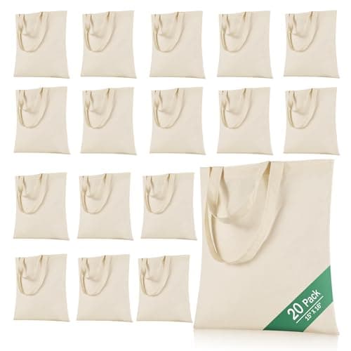 OKBA 20 Pack 15'' X 16'' Cotton Tote Bags for Painting,Lightweight Thin Tote Bags Bulk Reusable Grocery Shopping Cloth Bags,Suitable for Crafts, DIY, Tie Dye,Gift, Activity
