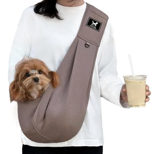 PAWPUBBY Dog Sling Carrier for Small Dogs Cats up to 15 lbs HandsFree Pet Carrier Bag Plus Size L Fits 4753 in Bust Padded Strap Safety Leash Caramel