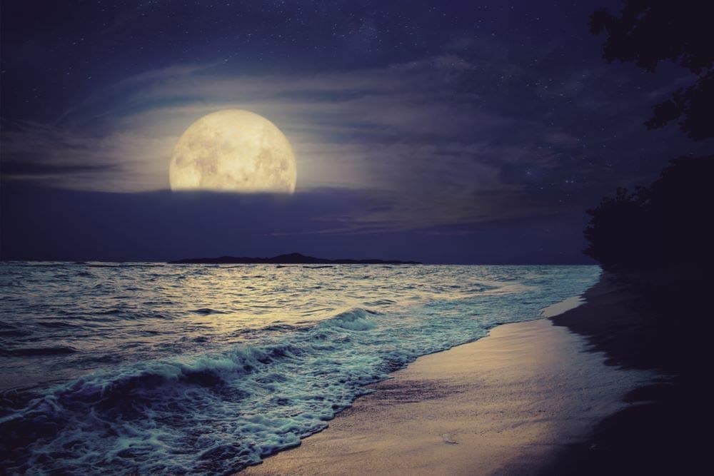 5 Ace Beautiful fantasy tropical sea beach Sticker Poster|Night Moon poster|Nature posters|size:12x18 inch,multicolor