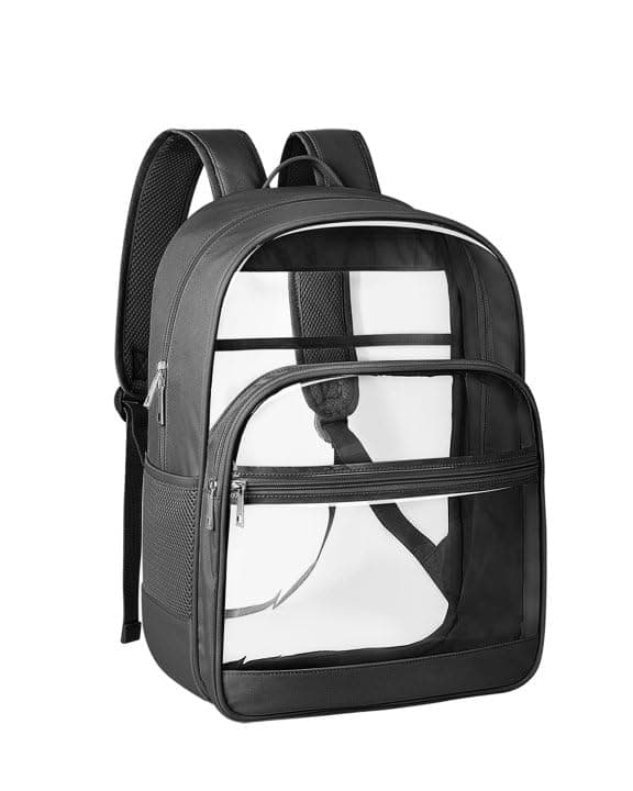 KIMNERPU Clear Backpack Heavy Duty Transparent Bookbag for School Fabric PVC Transparent Backpack with Reinforced Strap for Women Men Capacity Clear Bag for College Travel XLarge Black