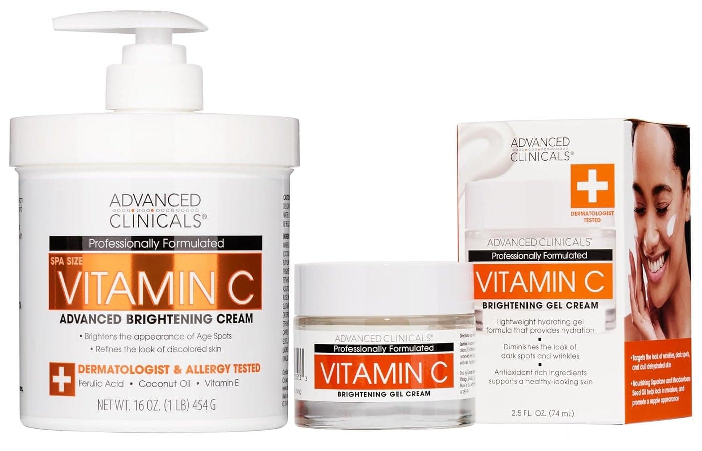 Advanced Clinicals Vitamin C Body Cream Potent Vitamin C Face Lotion Brightening Skin Care Set Anti Aging Dry Skin Rescue Creams Target Dry Skin Sun Damaged Skin Wrinkles Dark Spots 2PC Set