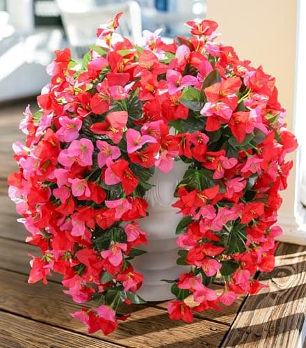 Faux Bougainvillea Artificial Flowers Plants for Outdoors Outside Decoration 2 pcs Fake Flowers Realistic UV Resistant Silk Long Trailing Vines for Front Door Porch Planter Urn Patio Balcony YardMix
