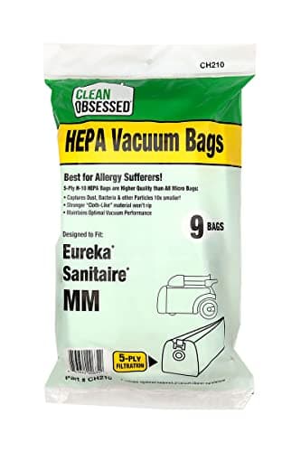 Clean Obsessed H10 HEPA Bags Type MM Bags Replacement For Eureka Mighty Mite Models 3670 3680 Sanitaire Models S3680 3680 9 Cloth HEPA Bags per package
