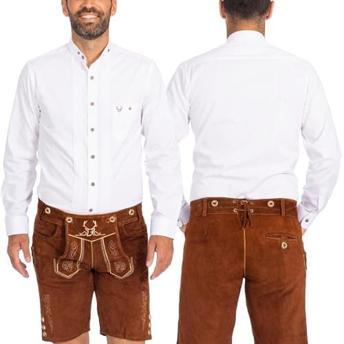 BAVARIA TRACHTEN German Oktoberfest Shirts for Men Authentic German Lederhosen Shirt Men Original Bavarian Shirt for Lederhosen Outfit White Tracht Size M