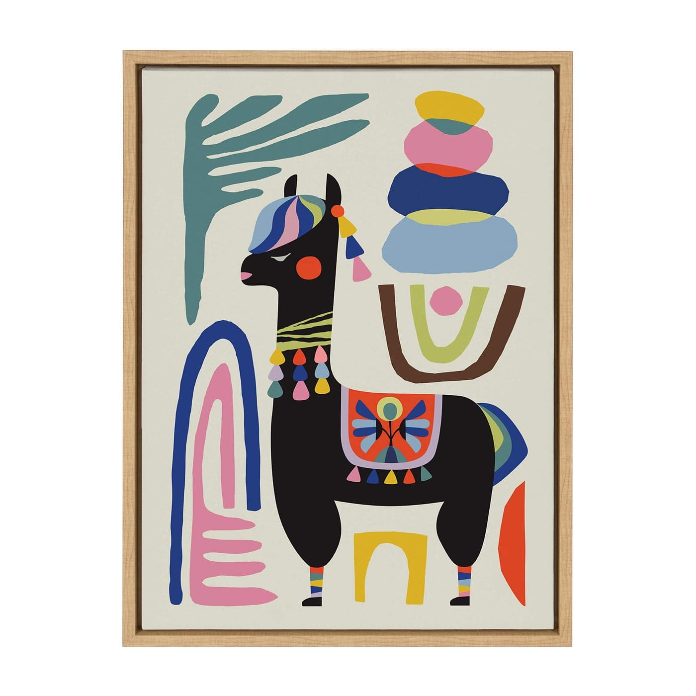 Kate and Laurel Sylvie Llama Mesatawe Framed Canvas by Rachel Lee 18x24 Natural Whimsical Abstract Wall Decor