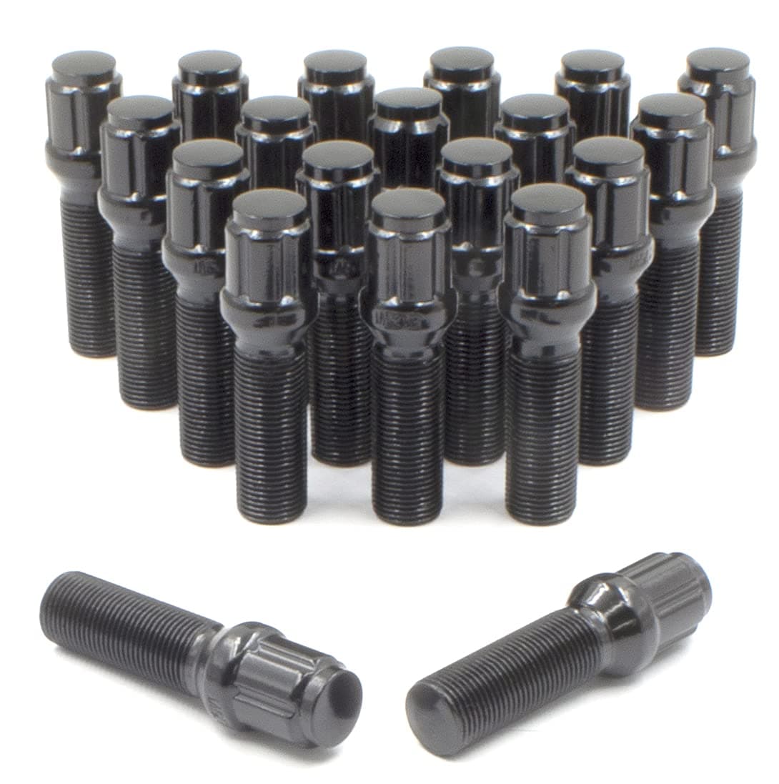 Wheel Accessories Parts Set of 20 Black 14x1.25 Lug Bolts Locking Spline Conical Seat with 28 mm Shank Length Small Diameter Lug Bolt with Dual Hex Key for Aftermarket Wheels (28mm, Black, M14x1.25)
