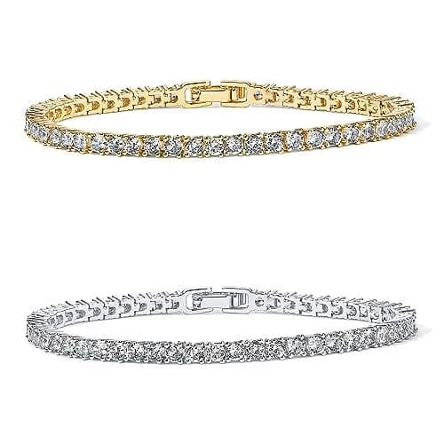 PAVOI Tennis Bracelets for Women - 14K Yellow Gold and Rhodium Plated 3mm Cubic Zirconia Classic Gold Tennis Bracelets for Women and Men - Trendy Mixed Metals CZ Jewelry Gifts - Size 6.5 Inches