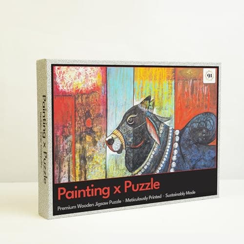 91Knots Mystical Bull Nandi(नन्दि), 1000 Pieces Premium Wooden Jigsaw Puzzle for Adults and Kids 12+ Years | Indian Artwork Puzzle with Unique Cuts for Gifting on New Year | Games for Focus and Memory