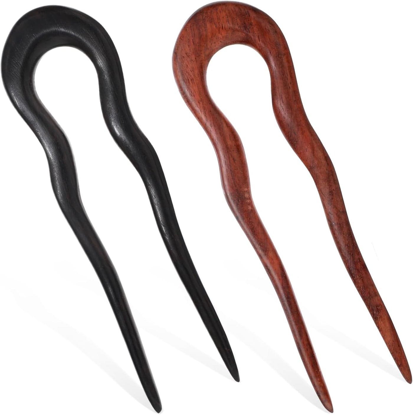 2Pcs Wooden Hair Sticks for Women U Shape Hair Forks for Long Hair Handmade Carved French Hairpin 2Prong Vintage Wood Hair Pins for Women Girls Chignon Bun Updo Hairstyle Thin Thick Hair