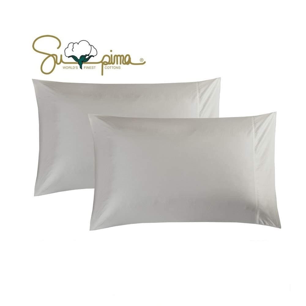 ELINEN 100 Supima Cotton 600 Thread Count Queen Pillowcase Set of 2 Luxury Hotel Pillow CasesSoft Silky Sateen Weave Premium Quality Queen Pillowcase 2 Pieces Silver Light Grey STD