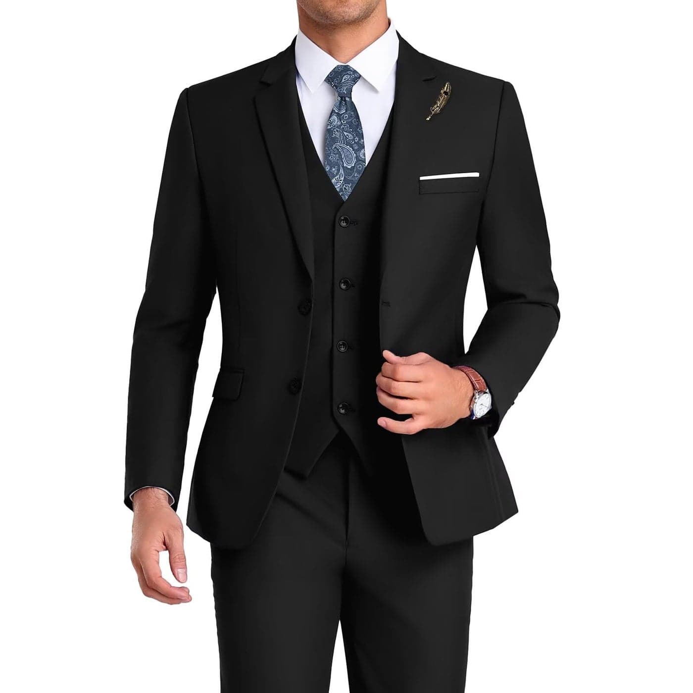 Mrbuerly Men Suit Set Slim Fit 3 Pieces GroomsmenProm Suits for Mens 2 Buttons Business Casual with Tie Black XS3630